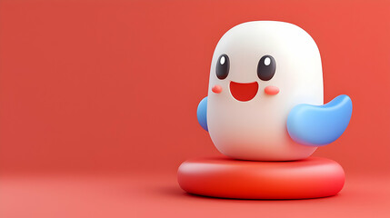 Happy Cartoon Ghost 3D Render on Red Background