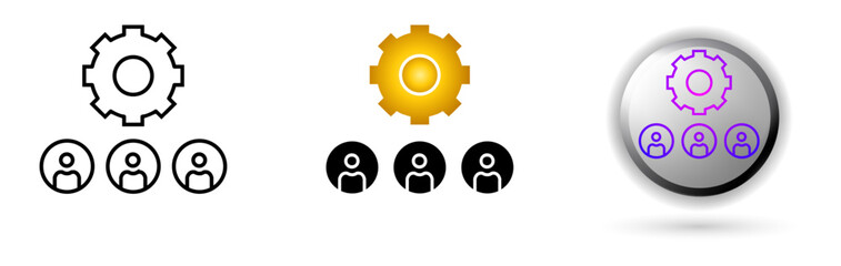 Teamwork Icons concept of productivity, work and professional environment. Various styles of outline, solid and glossy effects, ideal for business presentations, corporate websites etc.