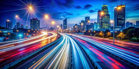 Fototapeta premium Long Exposure City Lights Tail Lights Blurred Motion Night Traffic