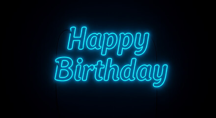 Neon Happy Birthday Sign with Glowing Light Effect