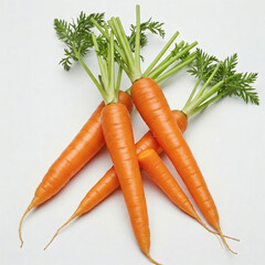 Bunch of fresh carrots with green leaves isolated on white background.