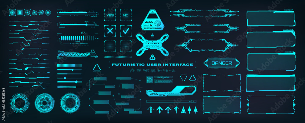 Poster heads-up display, futuristic user interface for games, ui, ux, kit. futuristic hud panels notificati