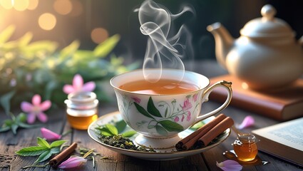 Fototapeta premium tea with herbs world tea day concept 