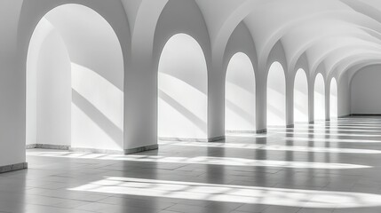 Elegant, arched hallway bathed in sunlight