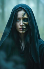 Hel Goddess ruling over Norse underworld, half-living, half-dead appearance