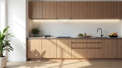 Modern Kitchen With Wooden Cabinets Interior