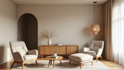 Fototapeta premium Living Room With Neutral-Toned Interior Design