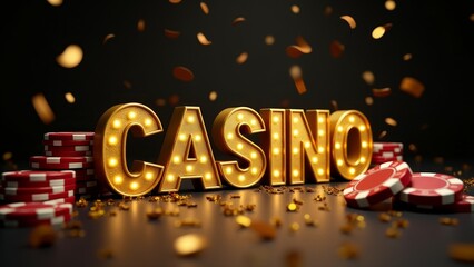 Illuminated Casino Sign With Poker Chips