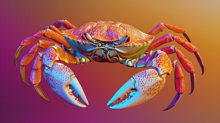 A detailed, realistic crab illustration with vibrant textures and shades, set against a gradient background. 