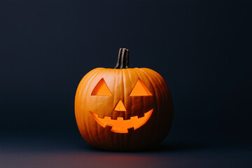Halloween's Glowing Grin: A meticulously carved pumpkin, radiating with an internal warm light, embodies the playful spirit of Halloween against a mysterious, dim backdrop.