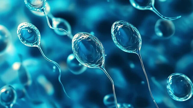 This visual showcases sperm cells navigating through fluid, highlighting their movement and biological structure in detail