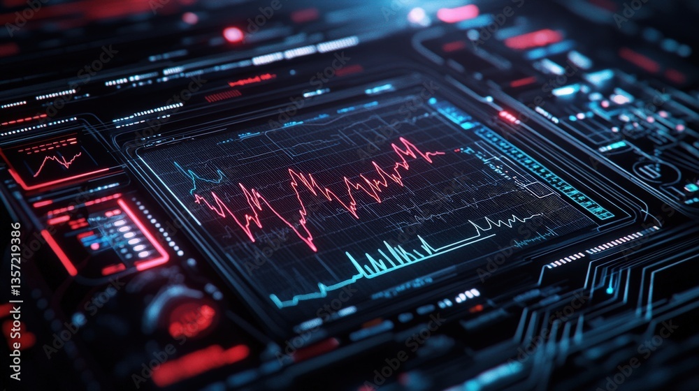 Poster futuristic interface with data visualization and graph elements