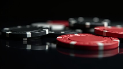 Poker Chips Pile On Black Surface