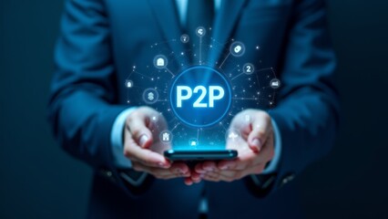 Businessman Displaying P2P Network On Smartphone