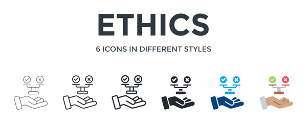 Fototapeta premium Ethics Icon In Different Style Vector Illustration. Designed In Thin Line, Regular Line, Bold Line, Glyph, Color Fill, And Flat Style Can Be Used For Web