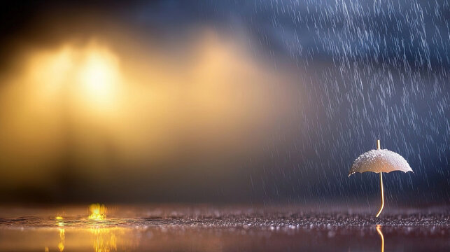 Miniature umbrella in rain