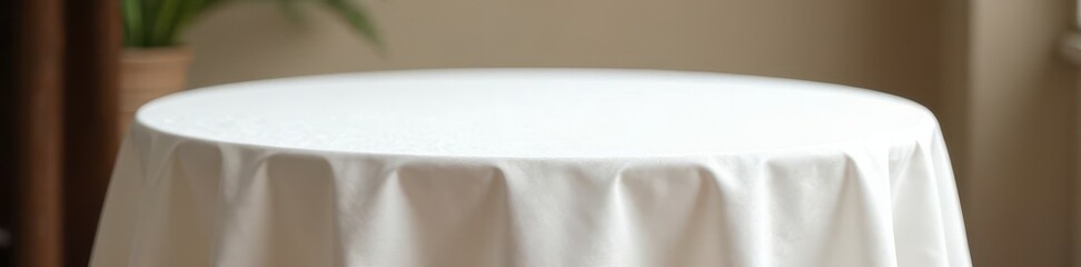 Obraz premium Crisp white linen tablecloth, elegantly draped , fabric, event