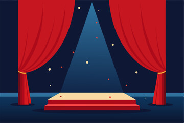 stage with red curtains and spotlight