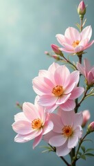 Obraz premium Delicate pastel blooms, ethereal arrangement, serene backdrop, flowers, airy