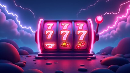 Neon Slot Machine With Jackpot, Lightning