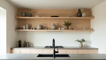 Minimalist Kitchen Sink With Open Shelving