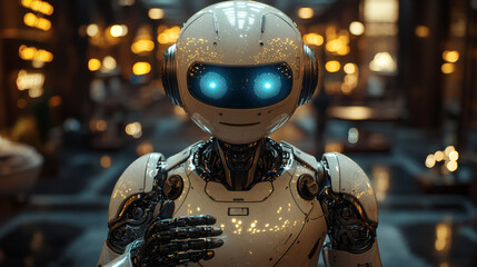 Fototapeta premium Business Meeting of the Future: Human and AI Robot