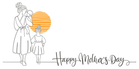 Mothers day line art style vector illustration, mothers day celebration illustration	