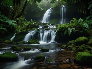 Obraz premium Discover Sapo Falls: A Hidden Gem of Liberia, Where Pristine Waterfalls Merge with Lush Rainforests, Offering a Breathtaking Display of Nature’s Beauty in One of Africa’s Richest Ecosystems