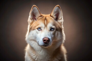 Fototapeta premium Majestic Beige Husky Dog Portrait, Close-up, Studio Lighting