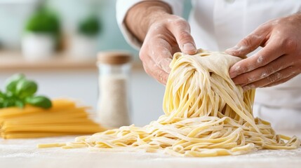 A chefs hands kneading fresh dough in a rustic kitchen demonstrating culinary skills and passion for homemade pasta and bread making techniques