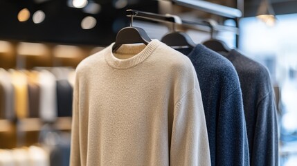 Knitwear collection soft sweaters in a boutique