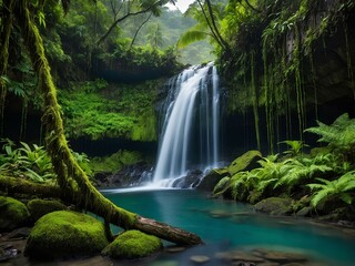 Benang Stokel Waterfall: A Hidden Lombok Gem, Where Twin Streams Gracefully Cascade Over Lush Green Cliffs, Creating a Refreshing Oasis Amidst the Island’s Untouched Tropical Beauty