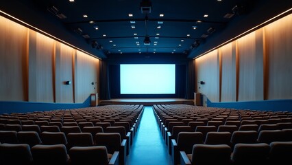 Empty Movie Theater With White Screen