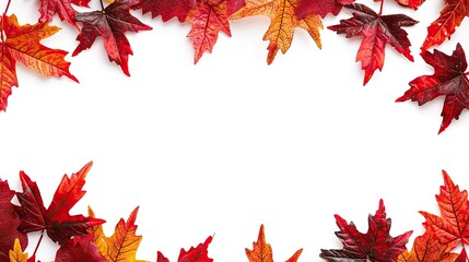 Autumn leaves frame on white background for seasonal design