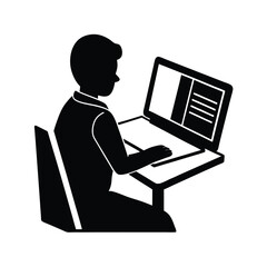 Teacher giving a virtual lecture linocut vector design