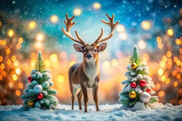 Cute Reindeer Christmas Background: Festive Holiday Scene with Copy Space