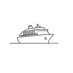 Simple Line Art of a Cruise Ship on Water  