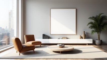 Minimalist Living Room With Blank Art