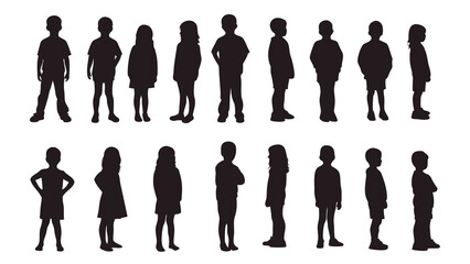 Children Silhouette Vector Set – Diverse Kids in Playful & Neutral Poses