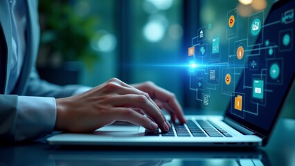 Business Woman Typing On Laptop Keyboard