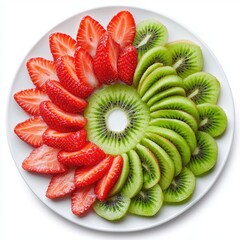 Colorful Arrangement of Fresh Strawberry and Kiwi Slices on Round Plate