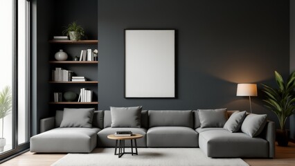 Modern Living Room Interior With Blank Frame