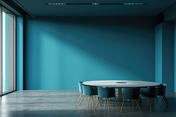 Ultra Hd Picture of Empty Round Table Meeting Room with Blue Walls