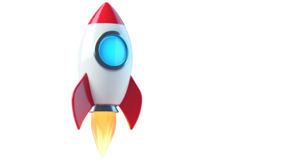 rocket icon on transparent background. 3d rendering.