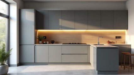 Modern Minimalist Kitchen Interior Design In Grey