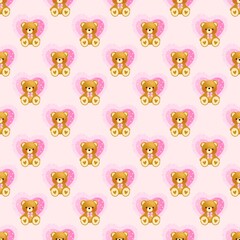 Fototapeta premium Coquette Teddy Bear Seamless Pattern