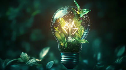 Glowing Light Bulb with Green Plant Inside