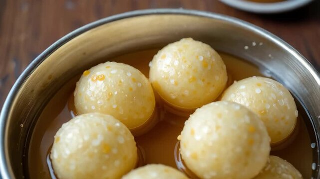 Sweet Creamy Balls in Syrup Delicious Golden Dessert Food