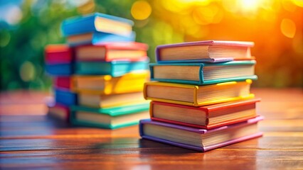 Miniature Cartoon Book Stack, Tilt-Shift Photography, Whimsical Children's Books