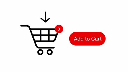 shopping cart outline icon animation with add to cart button 4k video footage
